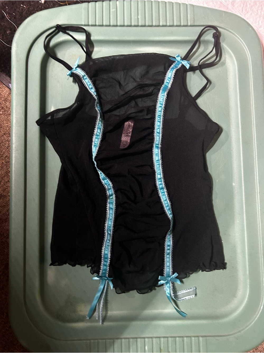 Y2K Victoria's Secret Black corset style chemise with Blue Trim/bows